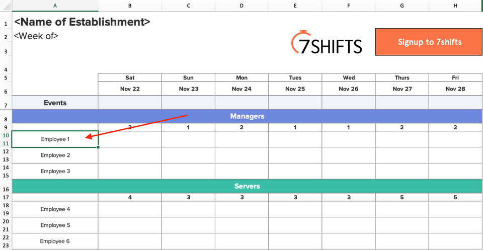 Staff Names Scheduling Template