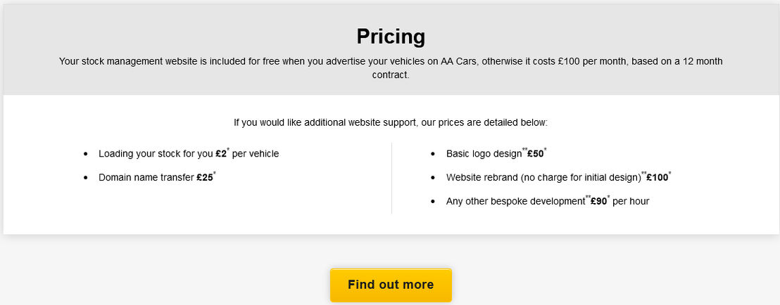 AA Cars DNA pricing