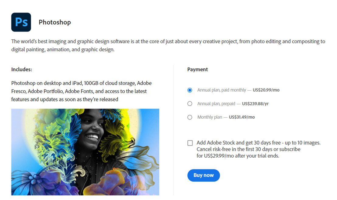 Adobe Photoshop pricing