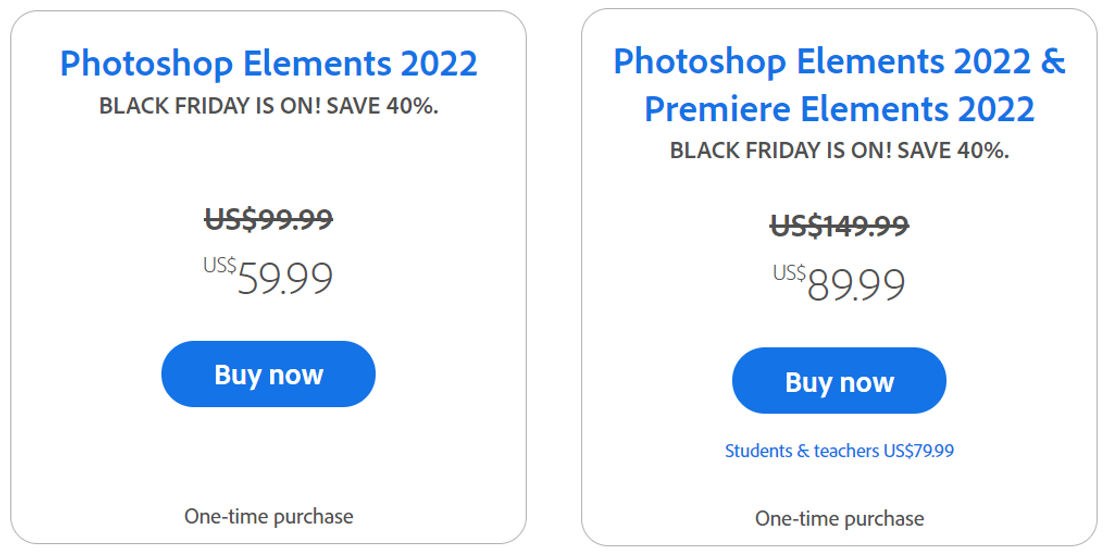 Adobe Photoshop Elements pricing