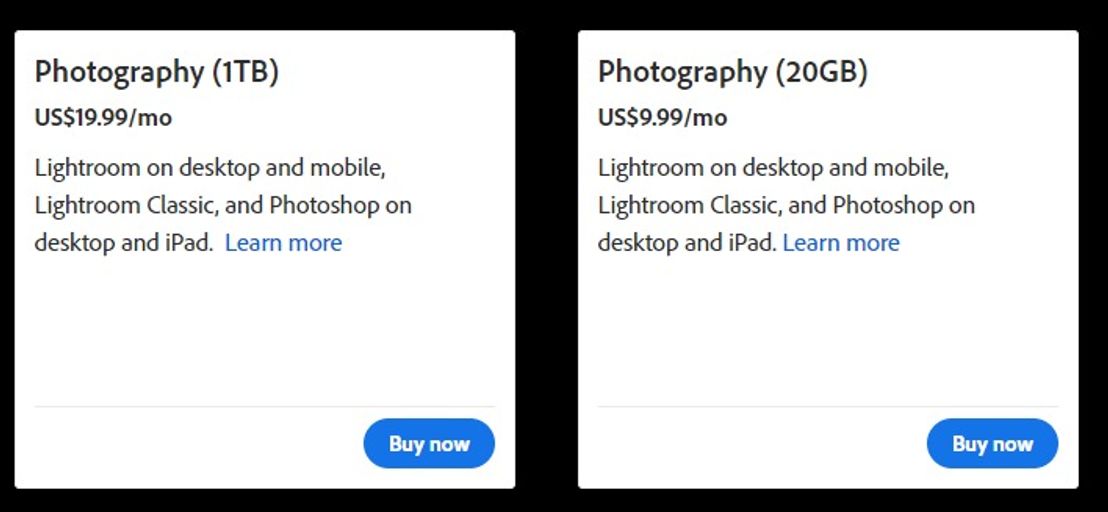 Adobe Photoshop Lightroom Classic pricing