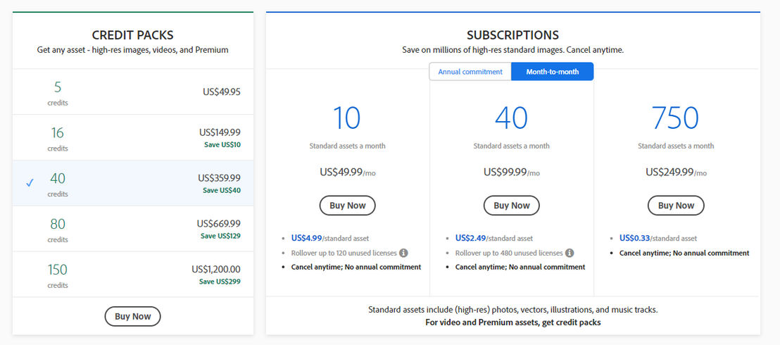 Adobe Stock pricing