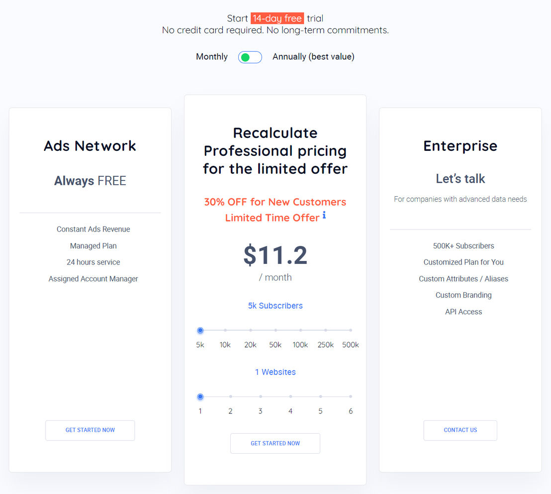 Adrack Web Push pricing