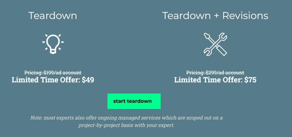 Ads Teardown pricing