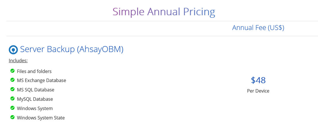 Ahsay Cloud Backup Suite pricing