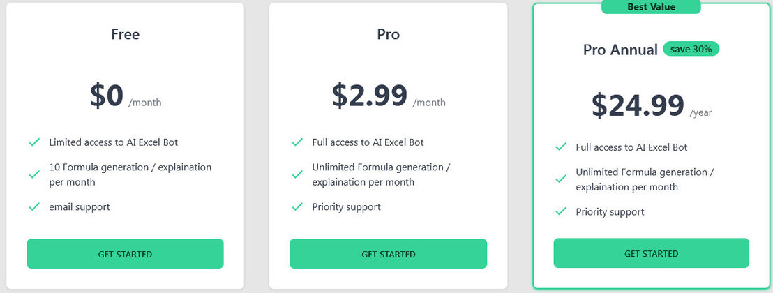 ai-excel-bot pricing