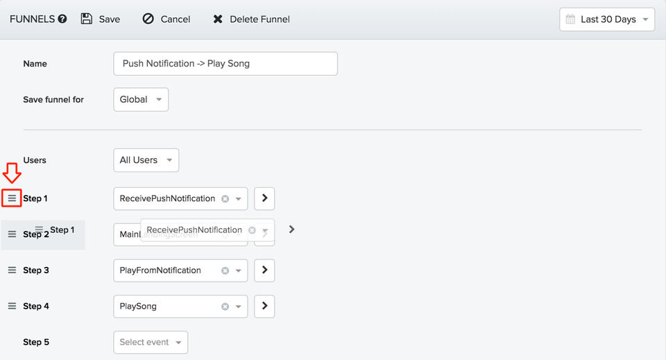 Amplitude screenshot: Funnels in Amplitude display conversion rates and can be used to identify points in processes at which users are dropping out