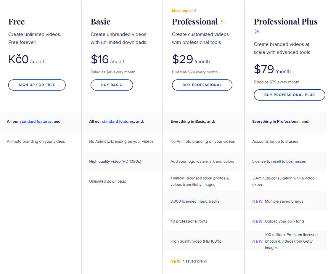 Animoto pricing