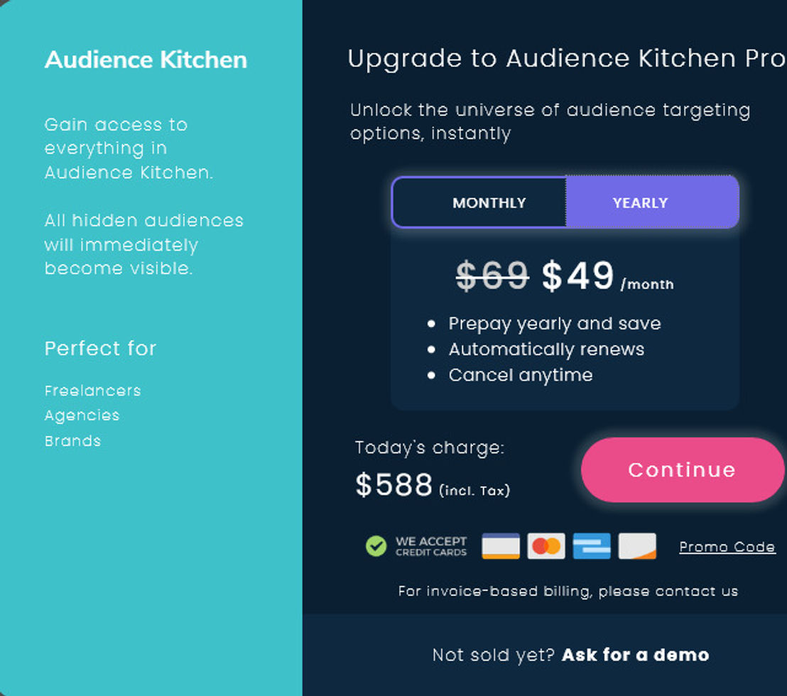 Audience Kitchen pricing