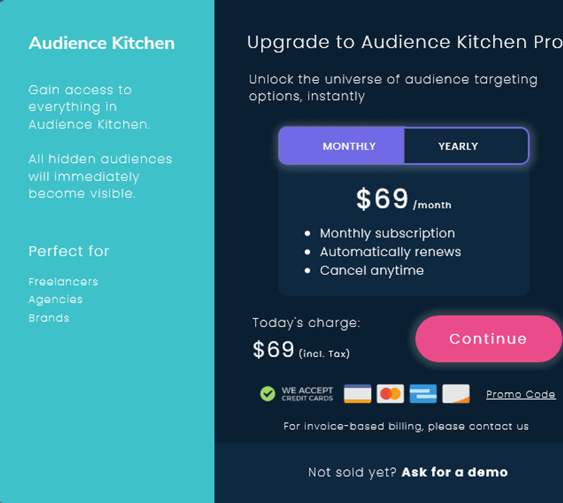 Audience Kitchen pricing