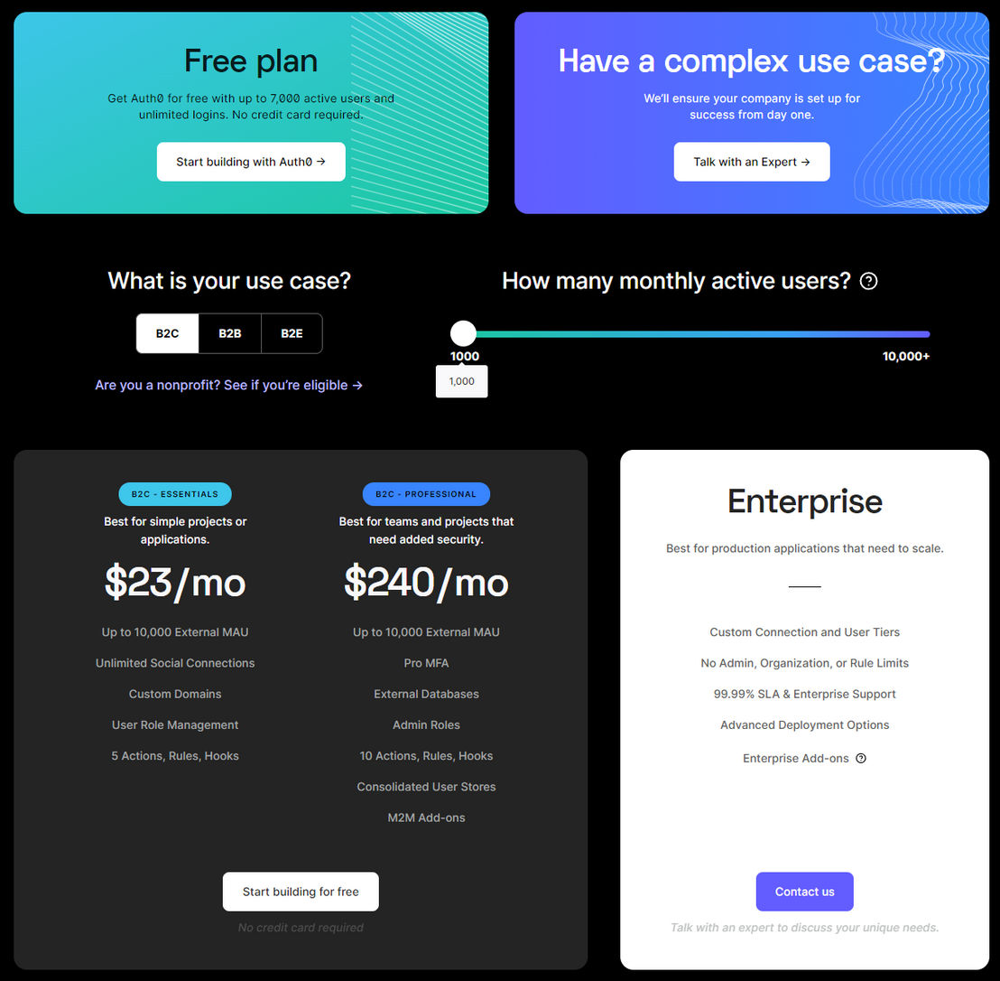 Auth0 pricing