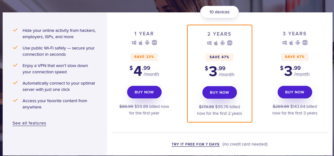 Avast SecureLine VPN pricing