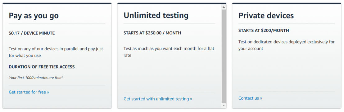 AWS Device Farm pricing