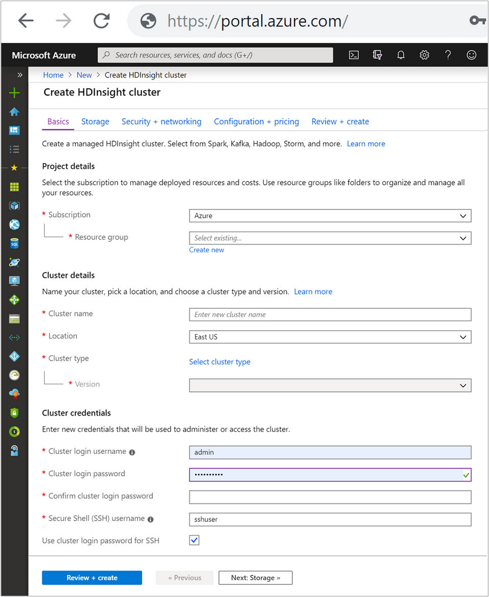 Azure Portal Cluster Basics Blank