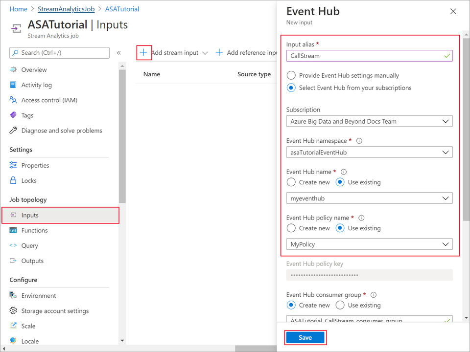 Configure Stream Analytics Input