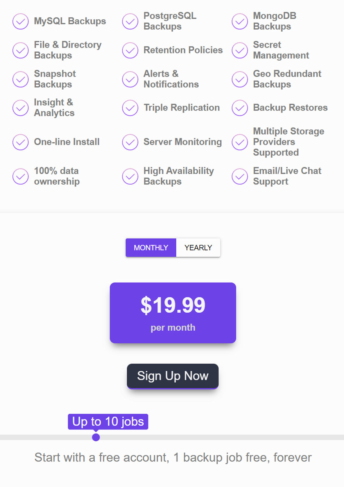 Bakup.io pricing