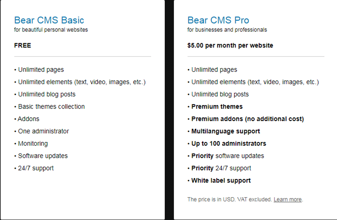 bear-cms pricing