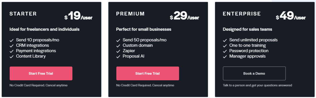Better Proposals pricing