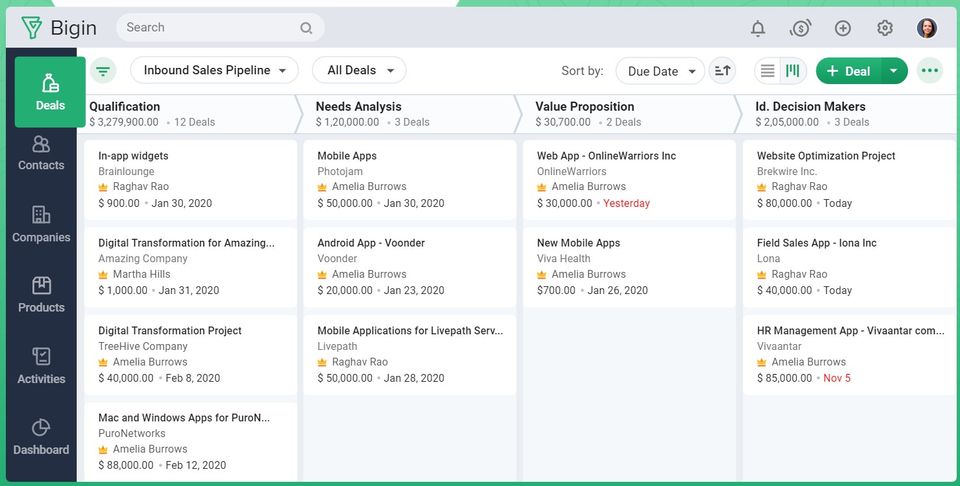 Bigin by Zoho CRM screenshot