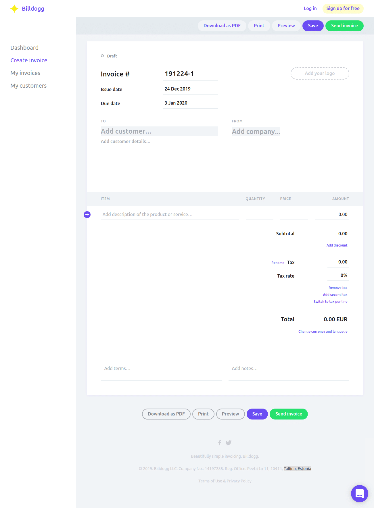 Billdogg : Invoice screenshot