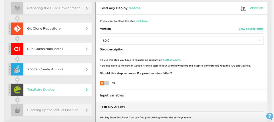 Testfairy workflow editor