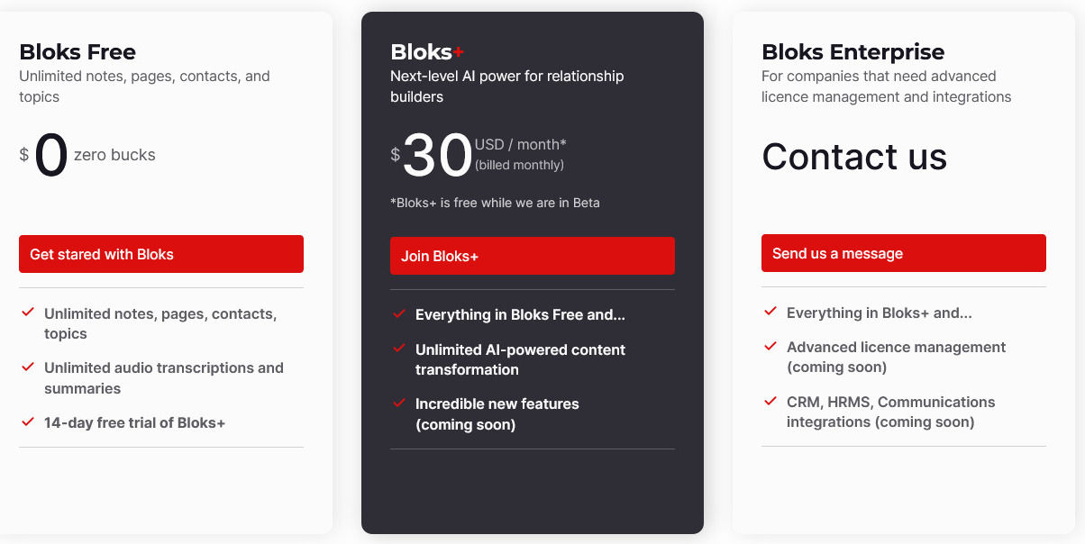 Bloks pricing