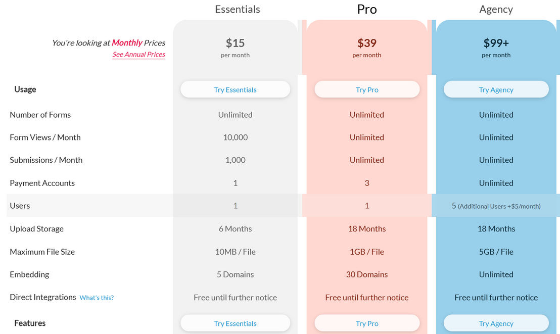 bookings-for-paperform pricing