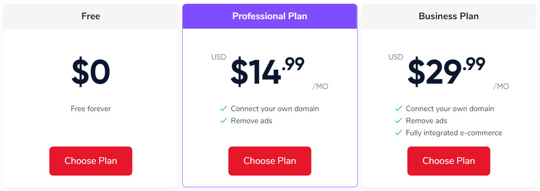 Bookmark Website Builder pricing