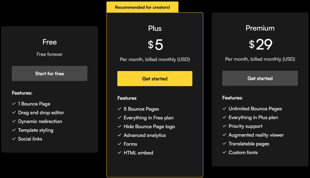 BouncePage pricing