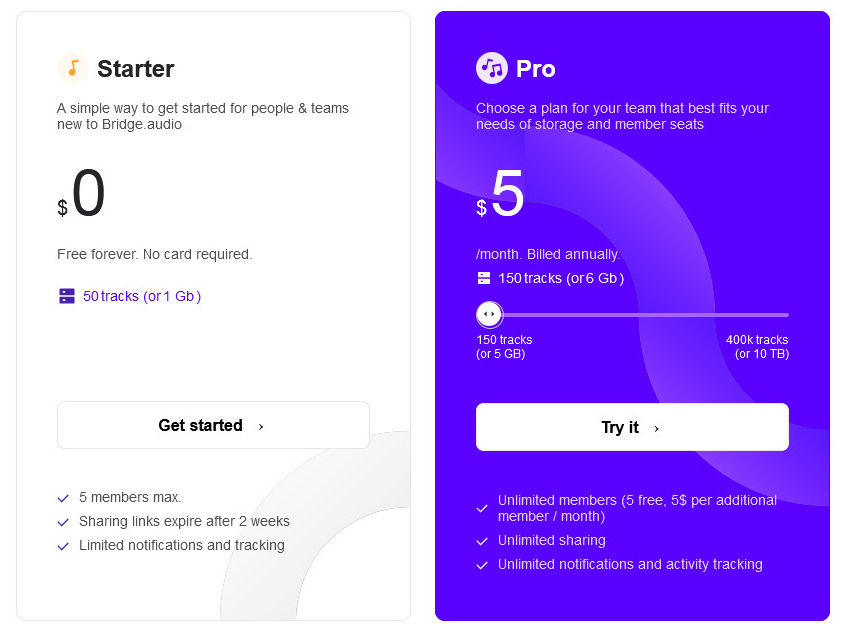 Bridge.audio pricing