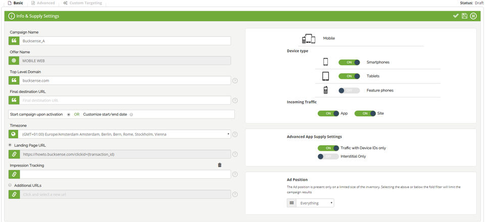 Info and Supply Settings