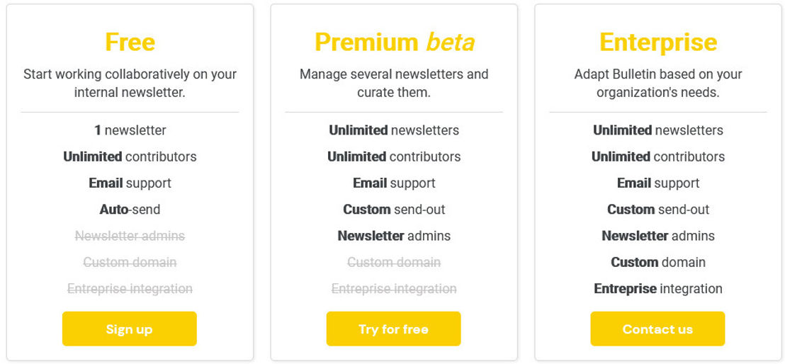 Bulletin pricing