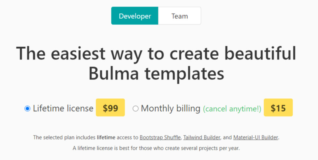 Bulma Builder pricing