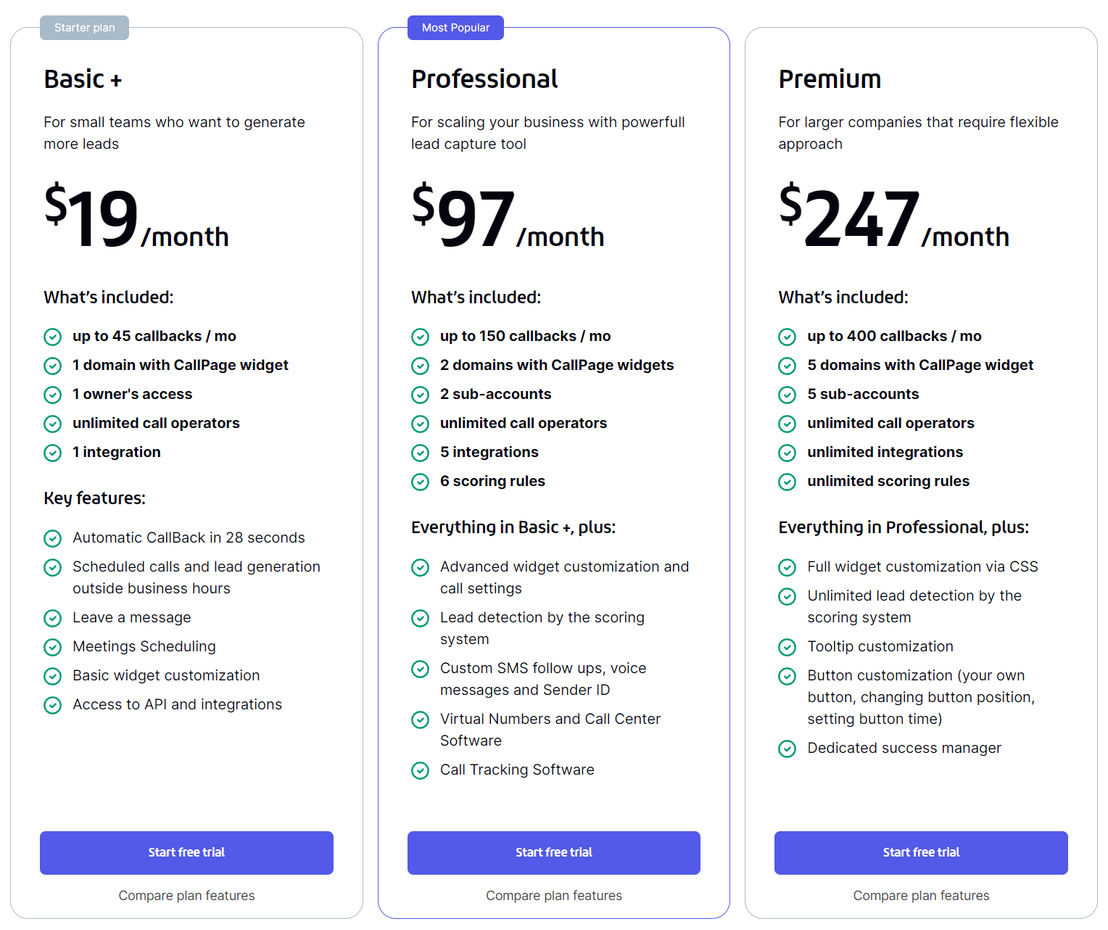 callpage pricing