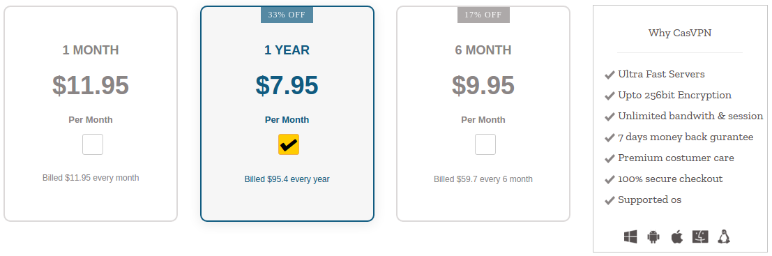 CASVPN pricing