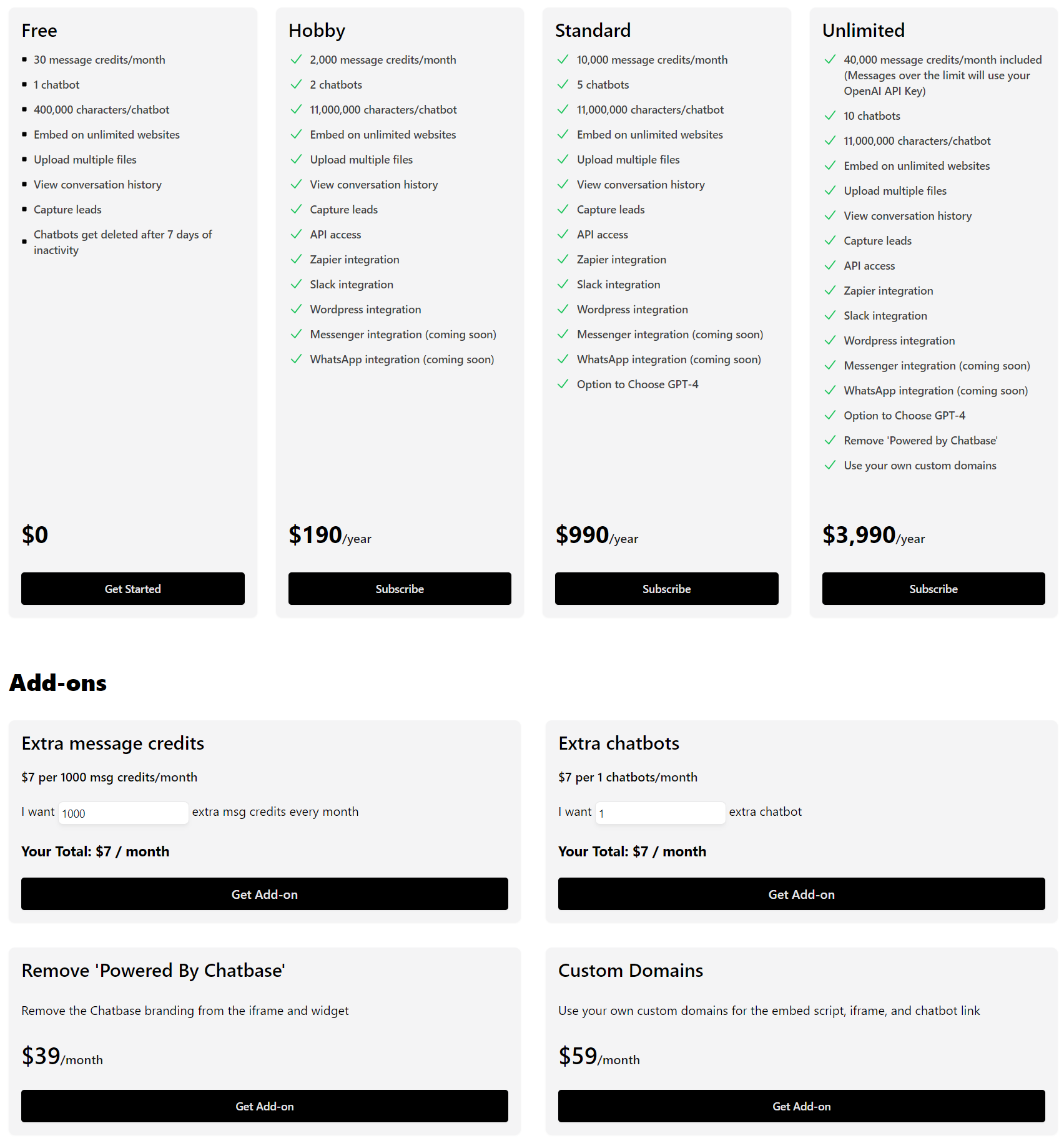 chatbase pricing