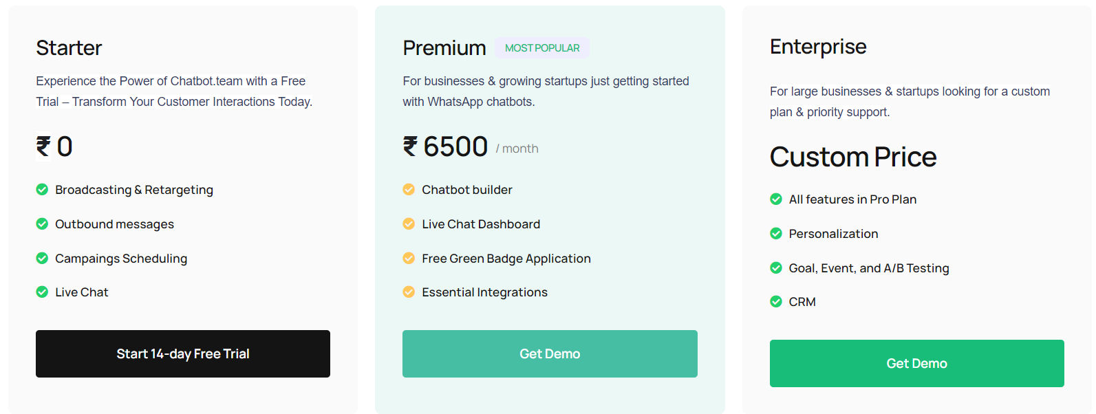 Chatbot.team pricing