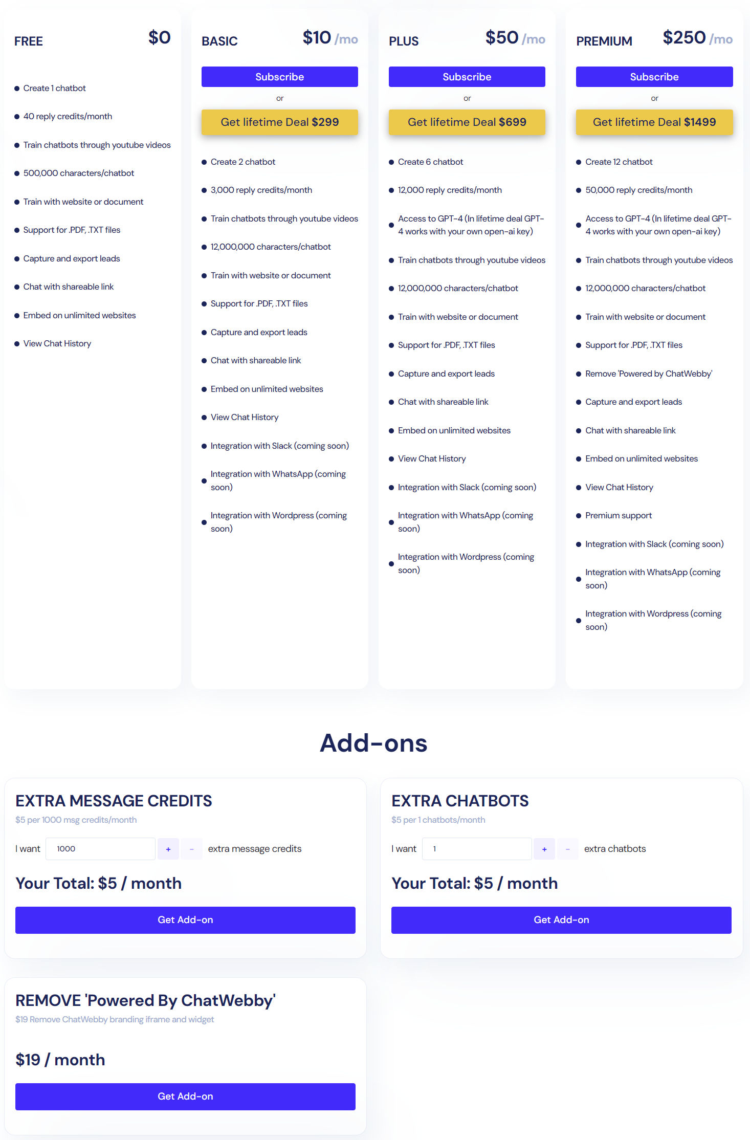 Chatwebby pricing