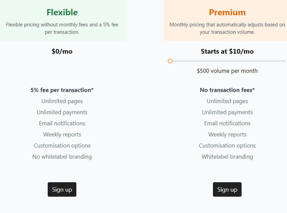 Checkout Page pricing