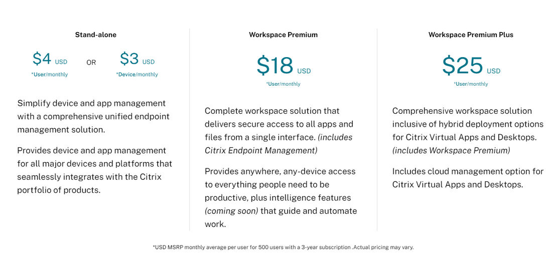 Citrix Endpoint Management pricing