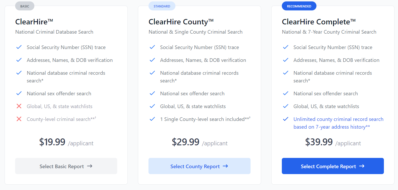 ClearChecks pricing