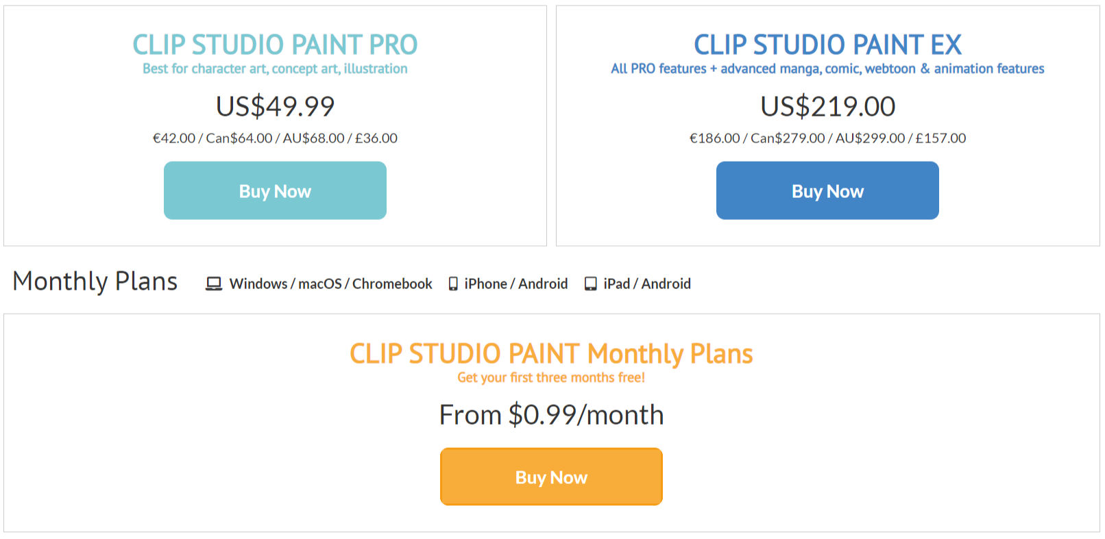 Clip Studio Paint pricing