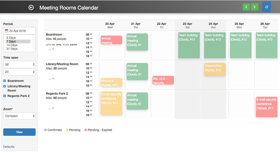 Meeting Room Bookings and Meeting Room Calendar