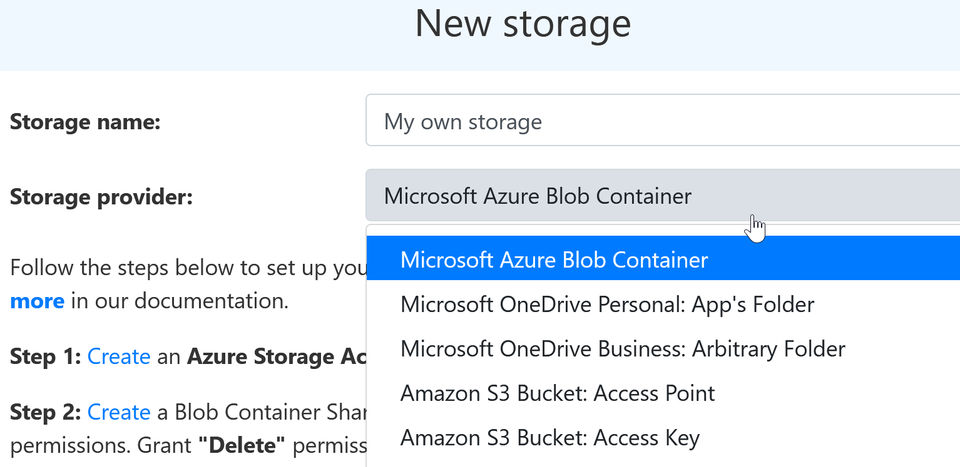 Backup Storages screenshot