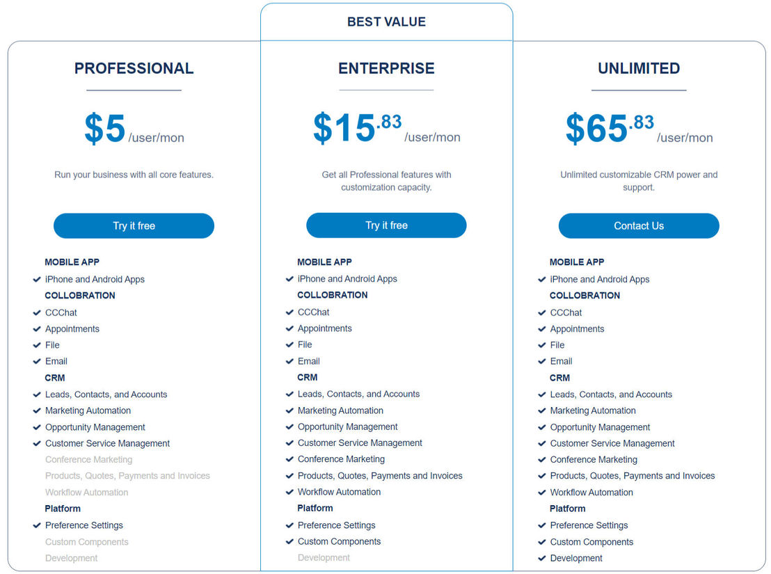 CloudCC CRM pricing