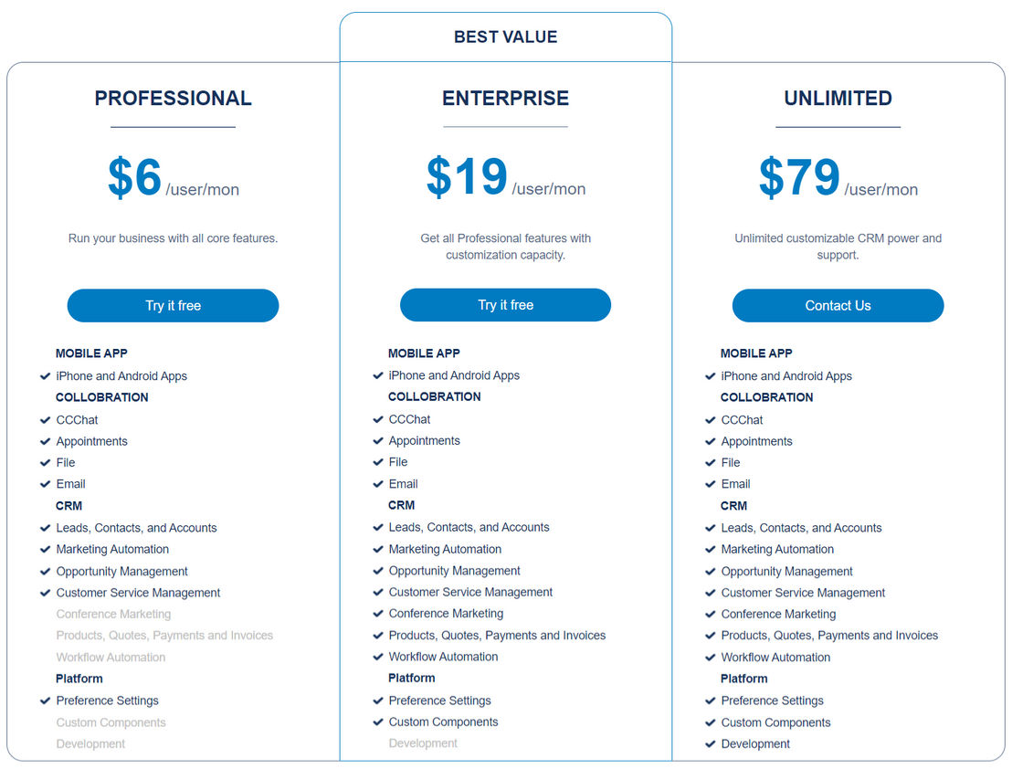 CloudCC CRM pricing