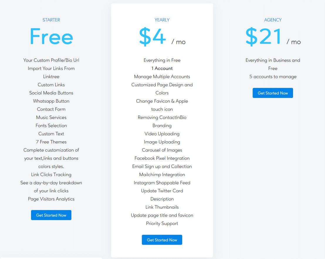 ContactInBio pricing