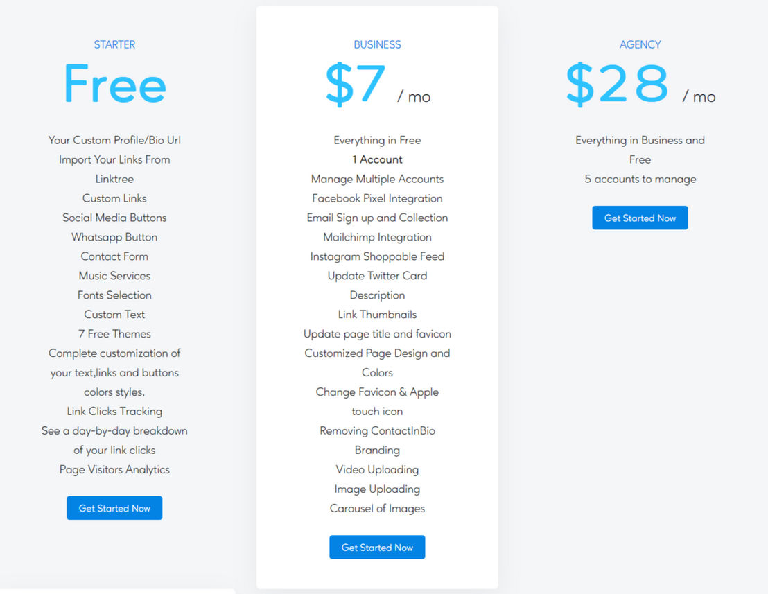 ContactInBio pricing