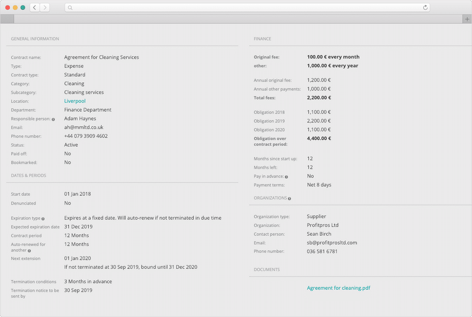 Contractpedia :  Contract screenshot