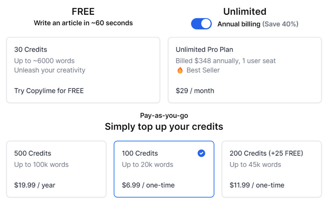 copylime pricing